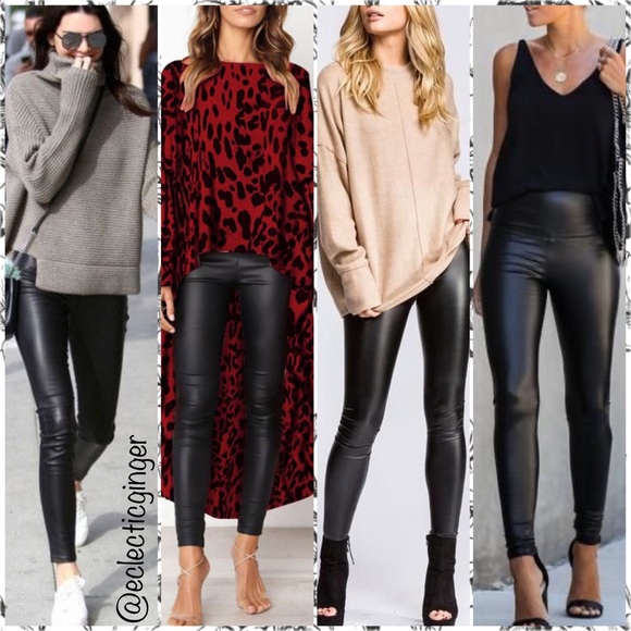 BLACK high waisted faux leather leggings - Picture 8 of 8